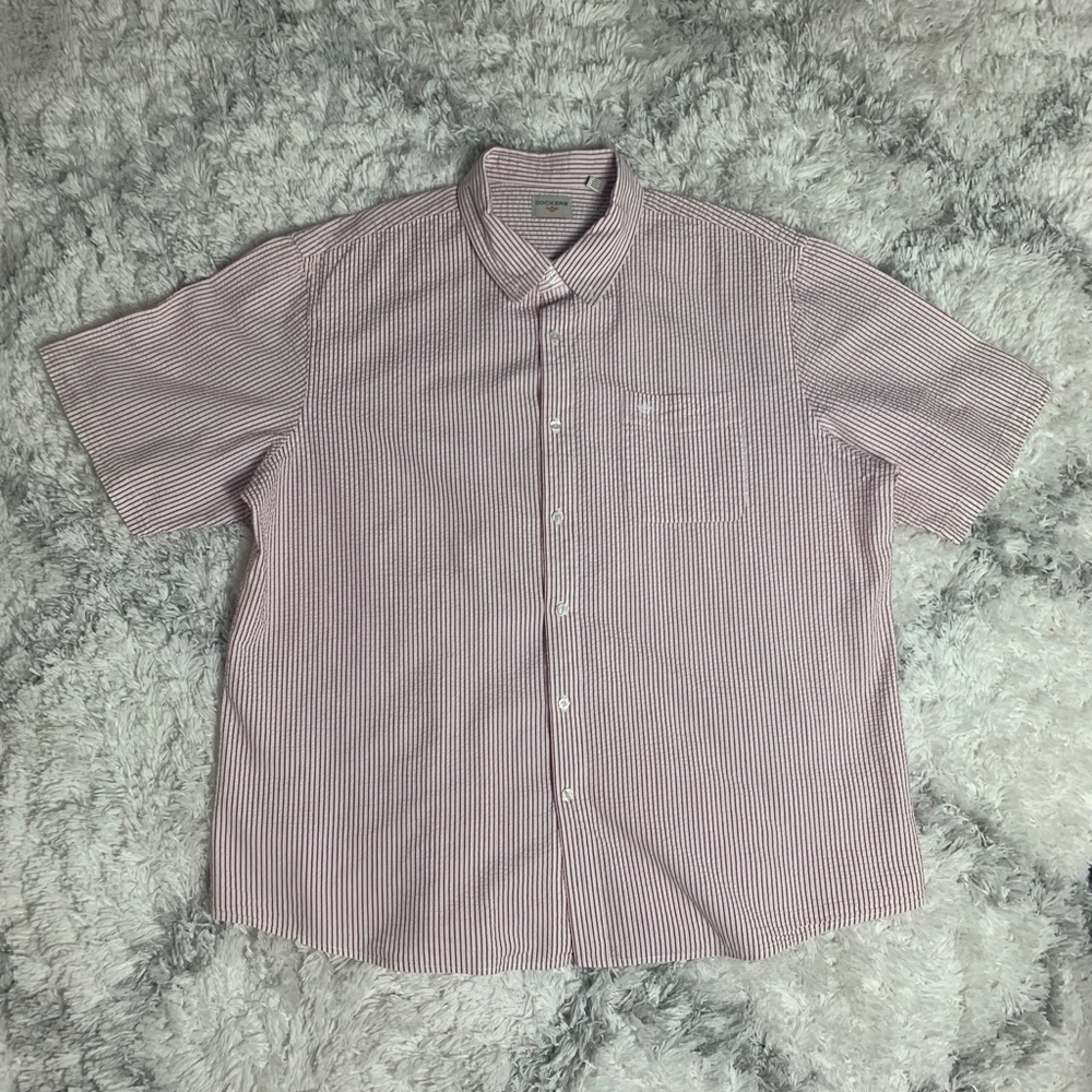 Dockers Red and White Striped Button Up Size XXL